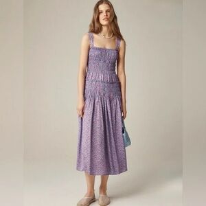 NEW J Crew Smocked Midi Dress Summer Fields Print Size Small NWT